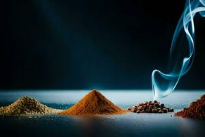 three different types of spices on a table. AI-Generated photo