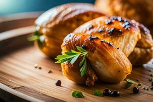 dos piezas de un pan con hierbas y especias generado por ai foto