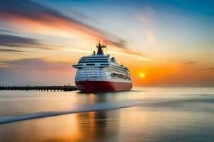 a cruise ship in the ocean at sunset. AI-Generated photo