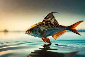 un pescado es nadando en el agua. generado por ai foto