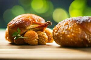 dos piezas de un pan con nueces en cima. generado por ai foto