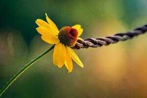 a yellow flower is on a wire. AI-Generated photo