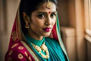 a beautiful indian bride in traditional attire. AI-Generated photo