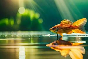 goldfish, water, reflection, sunlight, fish, pond, pond water, pond, water. AI-Generated photo