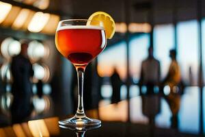 a glass of red wine with a lemon wedge. AI-Generated photo