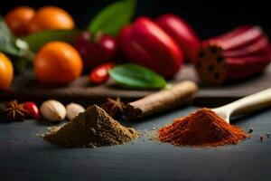 spices and spices on a black background. AI-Generated photo