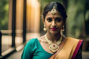 a beautiful indian woman wearing jewelry. AI-Generated photo