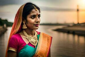 a beautiful indian woman in traditional attire. AI-Generated photo