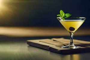 un martini con un verde aceituna en cima. generado por ai foto