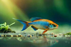 a fish in the water with grass and plants. AI-Generated photo