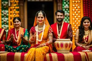 a bride and groom in traditional indian attire. AI-Generated photo