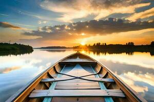 un barco en el agua a puesta de sol. generado por ai foto