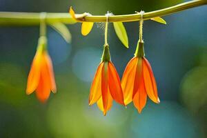 naranja flores colgando desde un rama. generado por ai foto