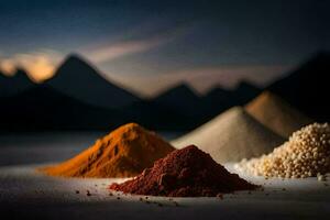 a variety of spices are shown in a pile. AI-Generated photo