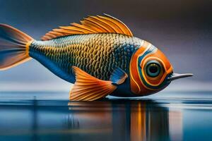 a fish with a big eye is floating on water. AI-Generated photo