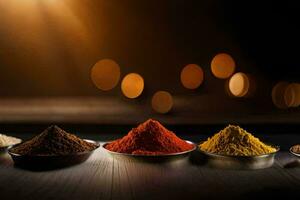 a variety of spices in bowls. AI-Generated photo