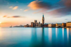 el ciudad de Venecia, Italia, a puesta de sol. generado por ai foto