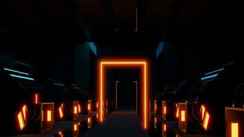 neon laser pointer square red glow lights sci-fi futuristic dark tunnel photo