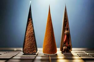 three different types of spices are shown on a table. AI-Generated photo