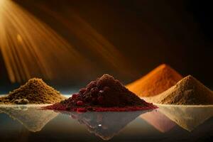 a variety of spices and spices are shown in a row. AI-Generated photo