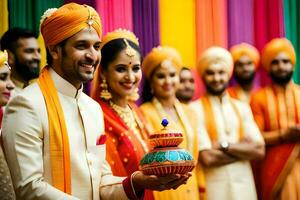 indian wedding ceremony with bride and groom. AI-Generated photo