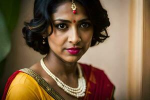 a beautiful indian woman in a sari. AI-Generated photo