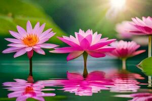 pink lotus flowers in the water. AI-Generated photo