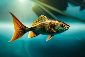 pescado en el Oceano con luz de sol brillante en él. generado por ai foto