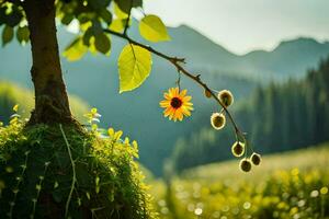 foto fondo de pantalla el cielo, naturaleza, flores, el sol, el montañas, el árboles, el. generado por ai