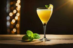 cocktail on a wooden table with a light background. AI-Generated photo