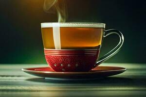a cup of tea on a saucer. AI-Generated photo