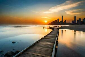 el ciudad horizonte es reflejado en el agua como el Dom conjuntos generado por ai foto