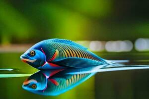 un pescado con vistoso rayas es flotante en agua. generado por ai foto