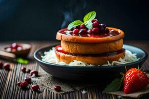 a plate with strawberries and cranberry sauce. AI-Generated photo