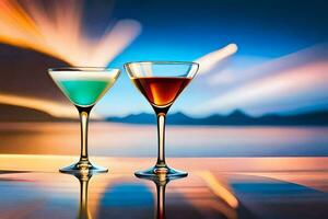 two glasses of cocktails on a table. AI-Generated photo