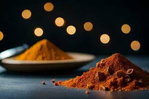 a pile of spices and a bowl of spices. AI-Generated photo