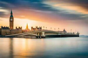 the big ben bridge and parliament at sunset. AI-Generated photo