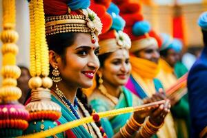 indio Boda ceremonia en jaipur. generado por ai foto