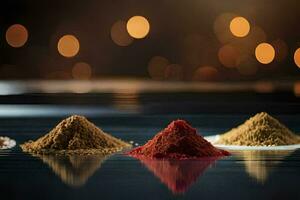 three different types of spices are shown in a row. AI-Generated photo