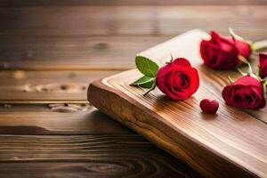 roses on a wooden cutting board. AI-Generated photo