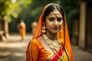 a beautiful indian woman in traditional attire. AI-Generated photo