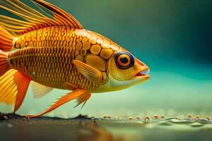 a goldfish is standing in the water. AI-Generated photo