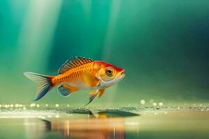 a fish is standing on the water with sunlight shining on it. AI-Generated photo