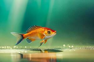 un pescado es en pie en el agua con luz de sol brillante en él. generado por ai foto