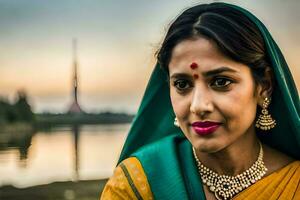 a beautiful indian woman in a sari. AI-Generated photo