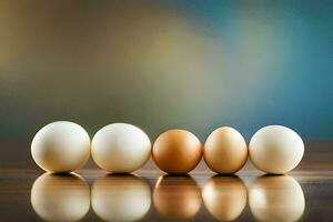 five eggs are lined up in a row. AI-Generated photo