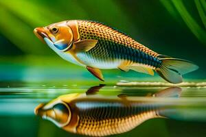 un pescado es reflejado en el agua. generado por ai foto