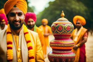 indio Boda fotografía en Delhi. generado por ai foto