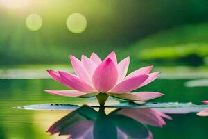 two pink lotus flowers floating in a pond. AI-Generated photo