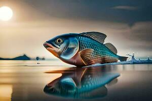 un pescado es nadando en el agua. generado por ai foto